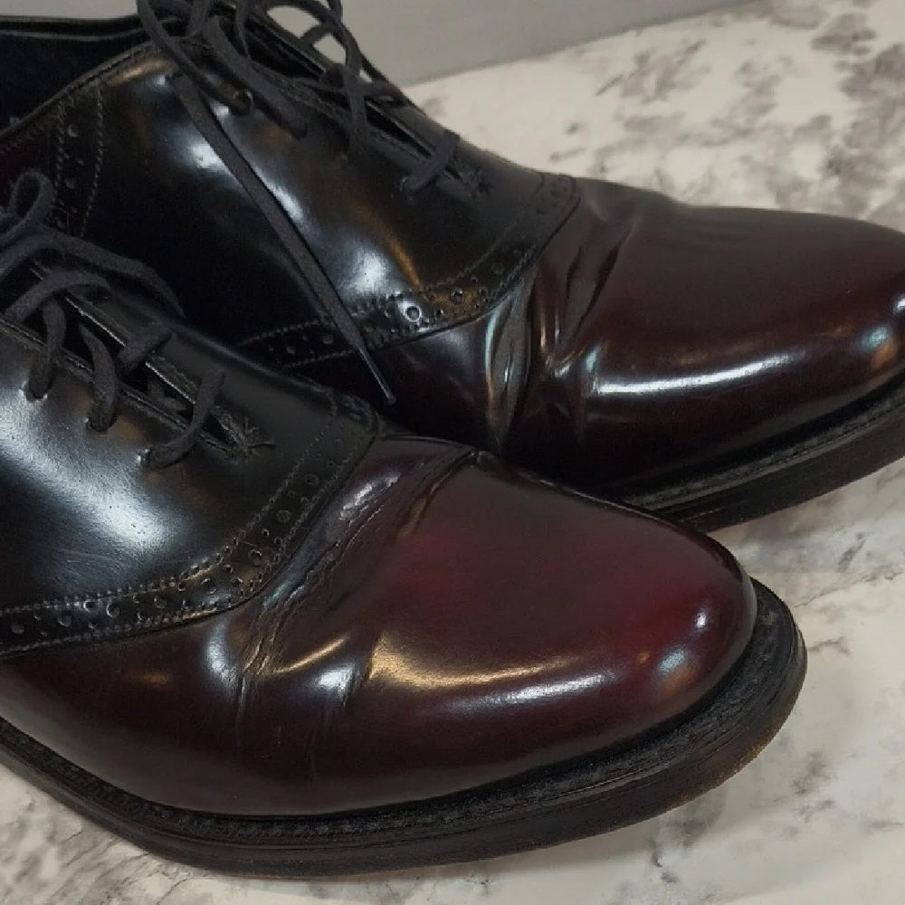 Florsheim Mens 2 Tone Burgundy/Black Leather Oxfords Shoes Size 9-1/2